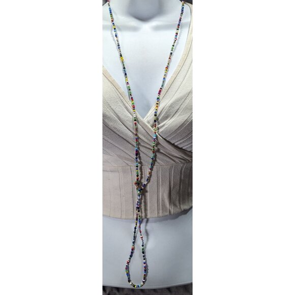 Casual Rainbow Glass Seed Beaded Knotted Necklace - Picture 2 of 4
